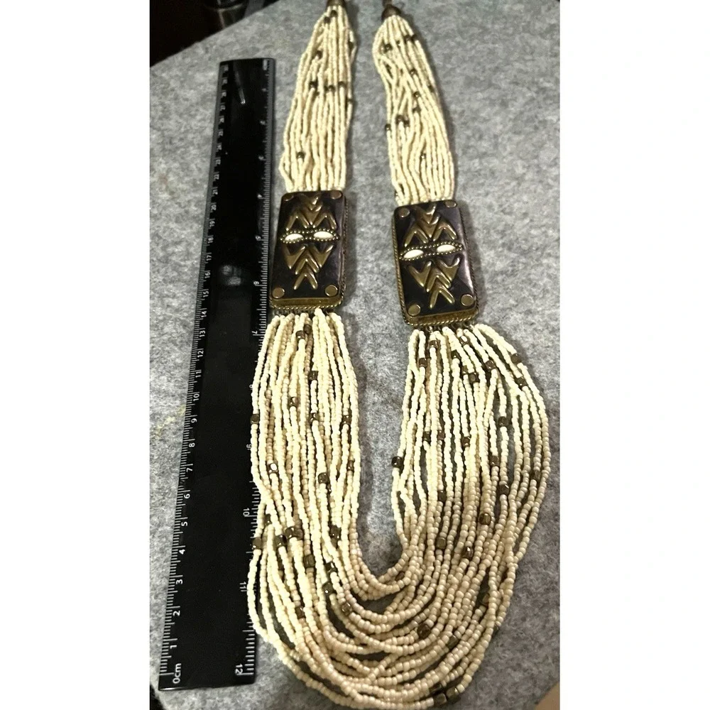 Vintage Necklace Multi Strand cream Seed Bead brass Round Beads 26